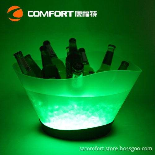 Wholesales Barware rechargeable wireless plastic wavy shape PP material 12Liters big led ice bucket
